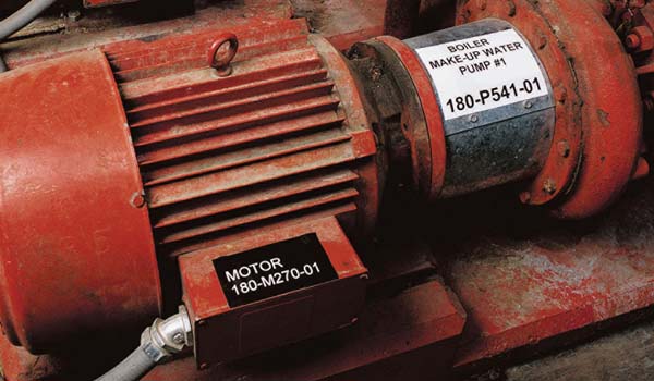 Two red water pumps, each with a white label describing the model.