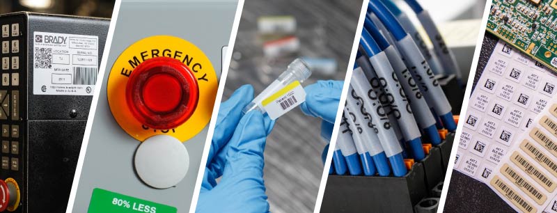A collage of applications for product and wire ID labels.