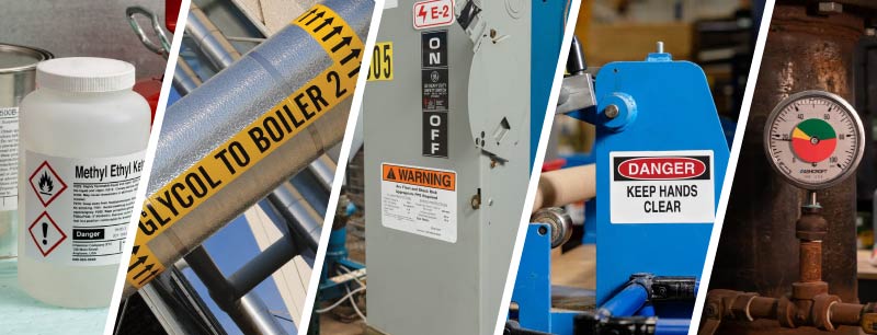 A collage of applications for safety, visuals, and facility ID labels.