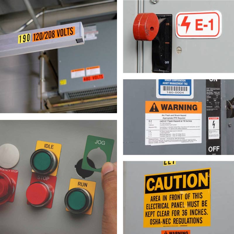 A collage of applications for electrical labels.