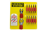 A lockout tagout station.
