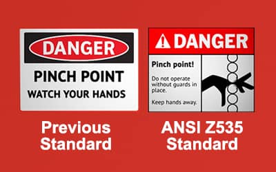 Two signs showing a comparison of the old and new ANSI standards