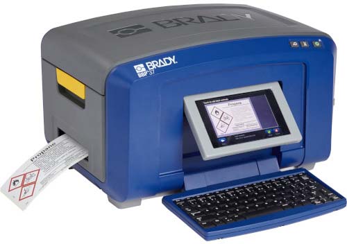 BBP37 Printer with GHS Labels being printed