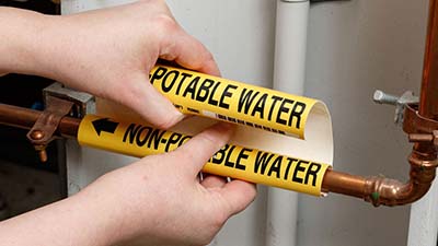 A pipe is marked with 'Natural gas 75psi.'