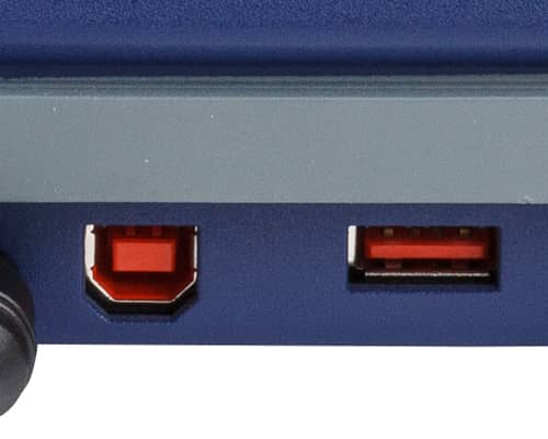 A side view of the Brady M610 printer showing its USB port.