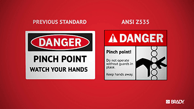Examples of a danger sign using the old and new ANSI standard 
