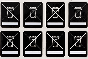 WEEE labels signifying compliance with waste disposal regulations for electrical and electronic equipment.