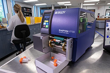 A Brady i7100 automating the printing of vial labels for fast and efficient lab management.