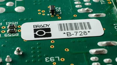 A Brady high temperature polyimide applied to a circuitboard.
