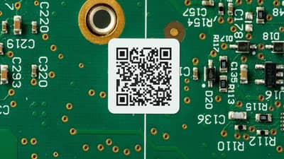 A Brady circuit board label applied to a circuit board that can withstand harsh wash cycles and moderate heat exposure.