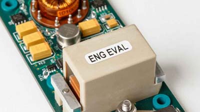 A circuit board with a component on it labeled ENG EVAL.