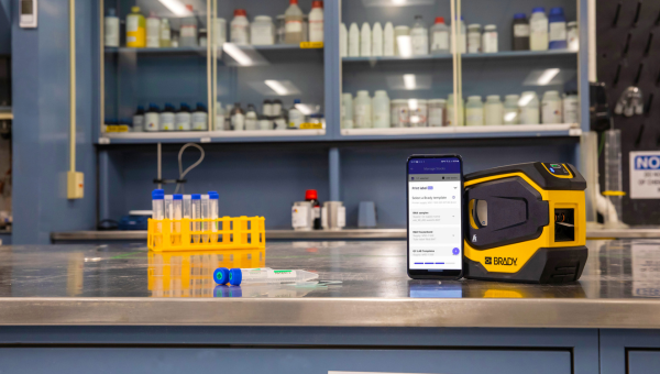 A Brady printer on a table in a lab