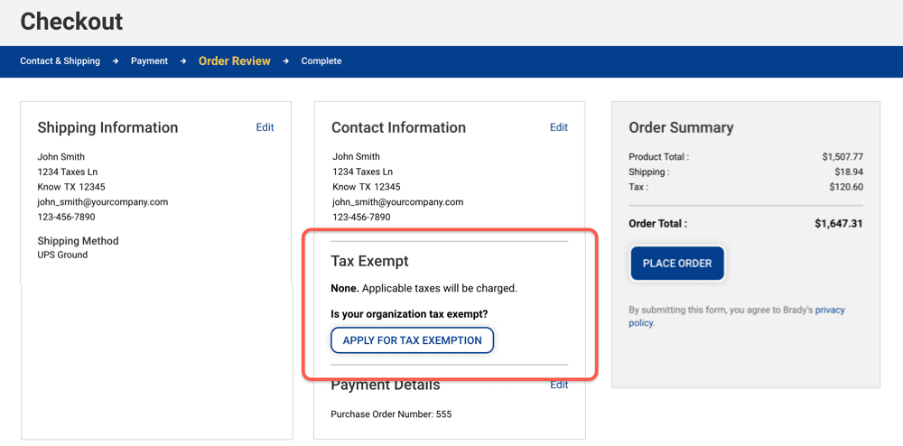 locations on the site where you can apply for tax exemptions